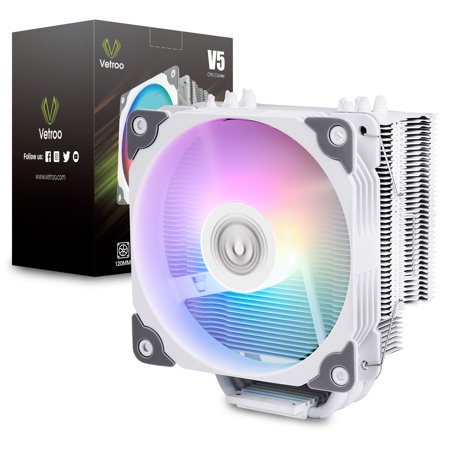 Vetroo CPU Cooler V5 White Computer PC Heatsink w/ 5 Heatpipes 120mm PWM Fan RGB
