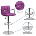 thumbnail image 6 of Flash Furniture Contemporary Purple Quilted Vinyl Adjustable Height Barstool with Arms and Chrome Base, 6 of 13