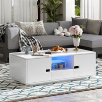 S-HOME High Glossy Rectangle Coffee Table with Storage Space and 16 Color LED Lights for Living Room Decor