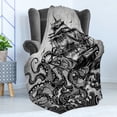 thumbnail image 4 of Nautical Soft Flannel Fleece Blanket, Monochromatic Marine Design of Kraken Octopus Tentacles Around Ship, Cozy Plush for Indoor and Outdoor Use, 50" x 60", Charcoal Grey Pale Taupe, by Ambesonne, 4 of 5