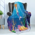 thumbnail image 4 of Mermaid Soft Flannel Fleece Throw Blanket, Underwater World Little Girl and Different Type of Fish Artwork, Cozy Plush for Indoor and Outdoor Use, 50" x 70", Multicolor, by Ambesonne, 4 of 5