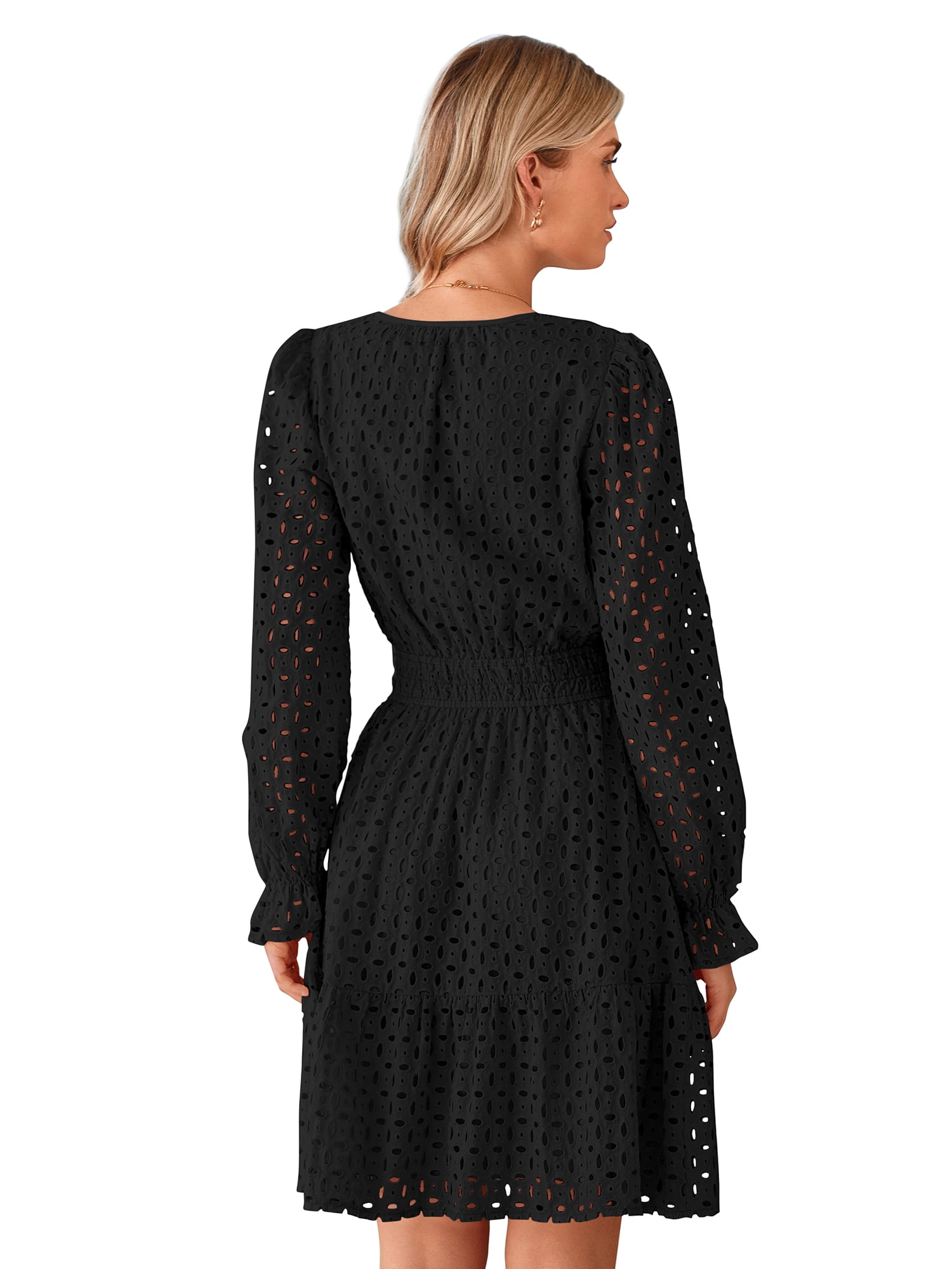 PRETTYGARDEN Women's Long Sleeve Eyelet Mini Dress, Sizes S-XXL