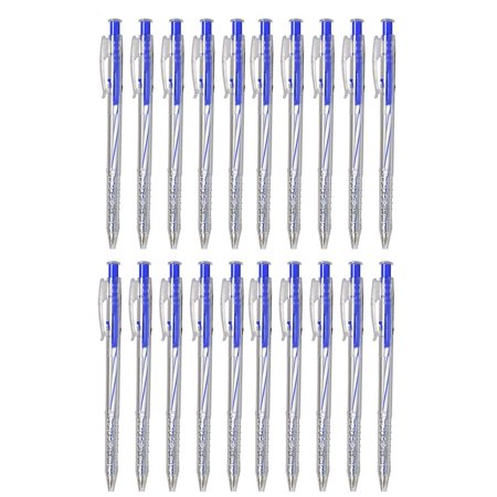 Thien Long TL-027 Retractable Ballpoint Pen 0.5mm tip Quick Smooth Writing Blue Black Ink for School, Office supplies (20 Pens) (Blue)