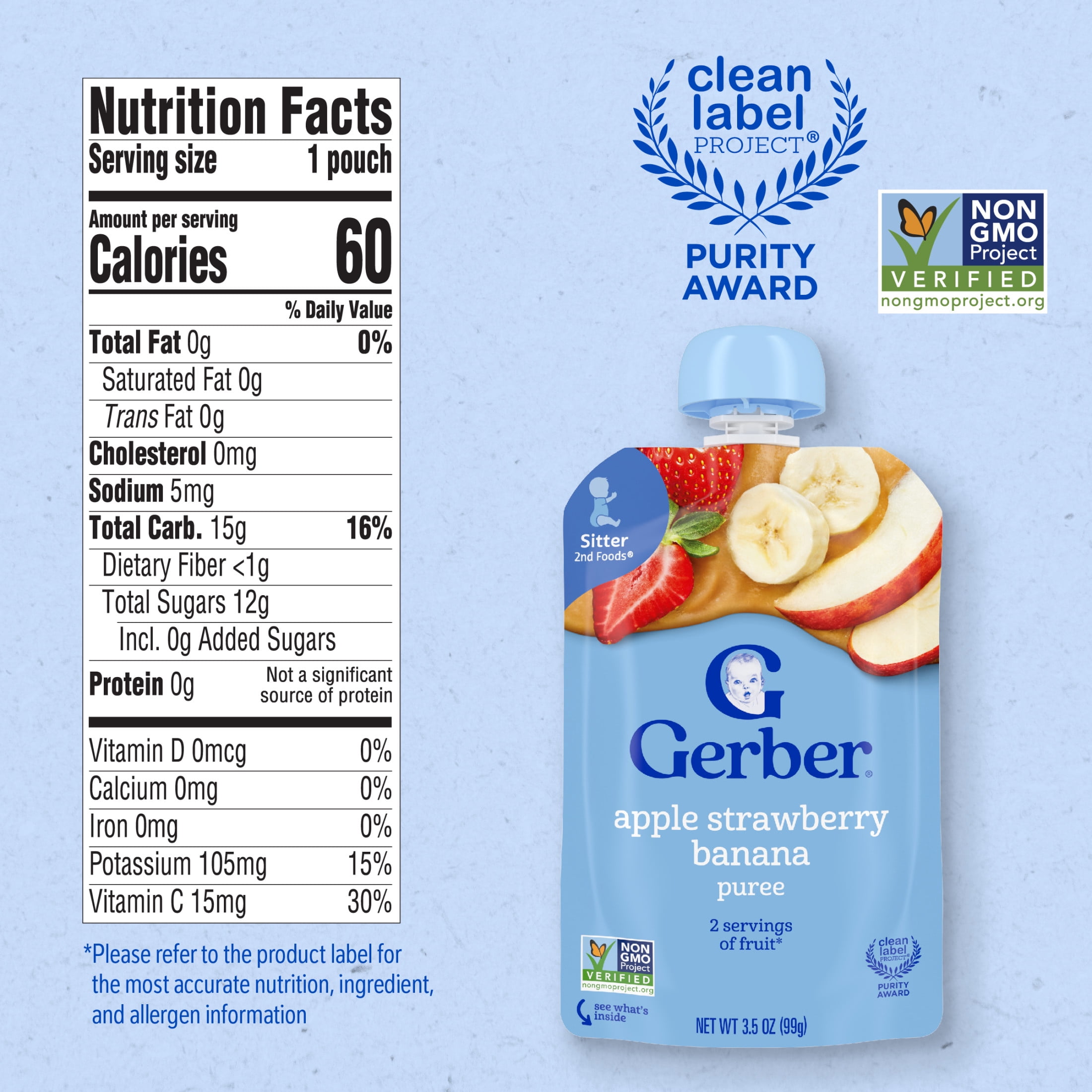 (3 pack) Gerber Stage 2 Baby Food, Apple Strawberry Banana Puree Pouch 3.5 oz