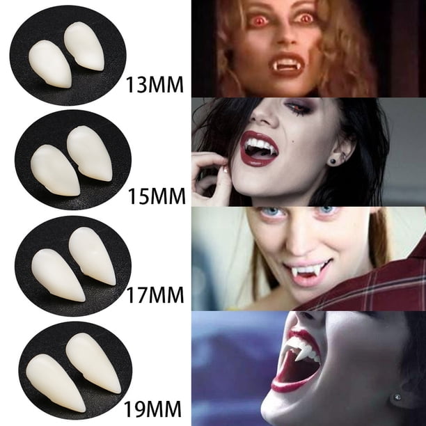 Dientes De Vampiro – 4 Pares De Colmillos Halloween Con Adhesivo, Tamaños 13 A 19 Mm, Para Cosplay