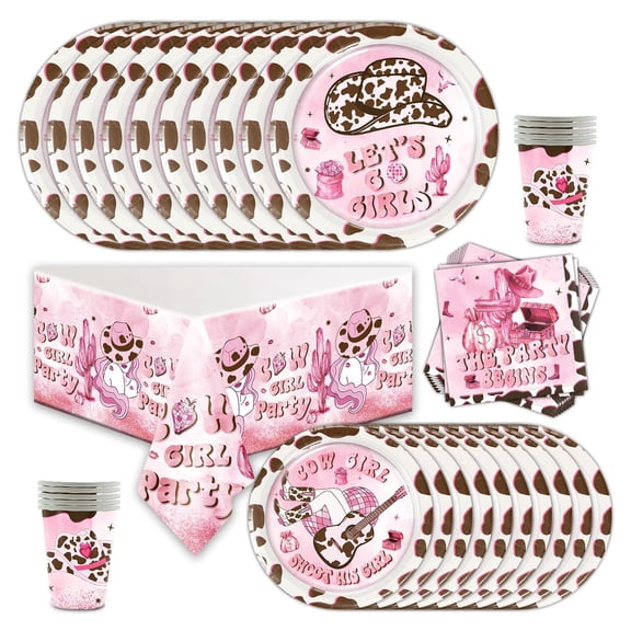 Western Cowgirl Party Supplies Set Plates Cups Tablecloth Napkins Birthday Decor