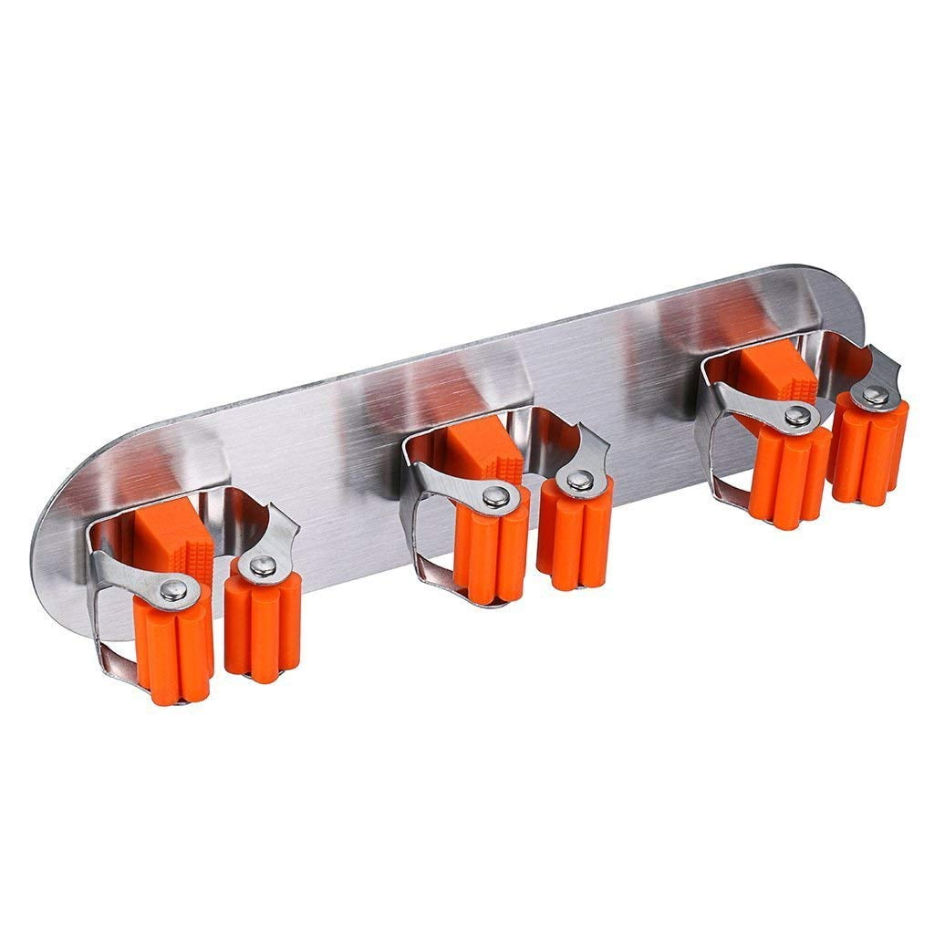 Mop and Broom Stainless Steel Holders 3 Silicone Position Mop Holder