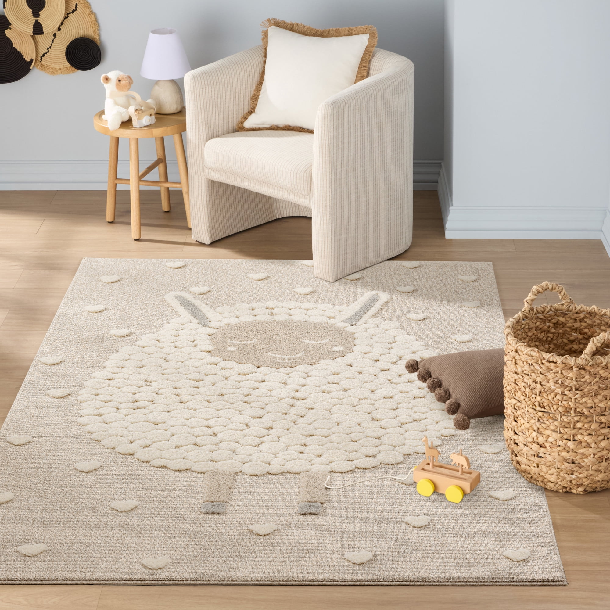 TOWN & COUNTRY PLAY Fluffy Loving Sheep Kids Area Rug, Soft & Plush, Calming, Bedroom Rug, Nursery Decor, Playroom & Classroom Rugs, Beige, 7'10"x10’2”