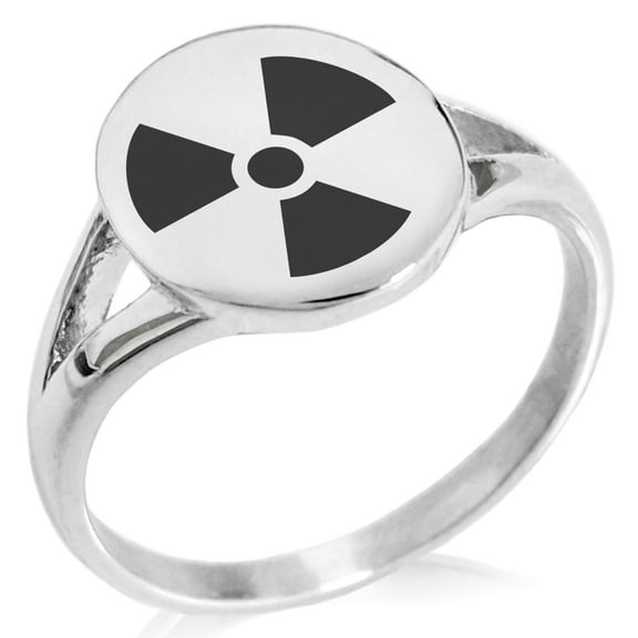 Stainless Steel Radioactive Minimalist Oval Top Polished Statement Signet Ring