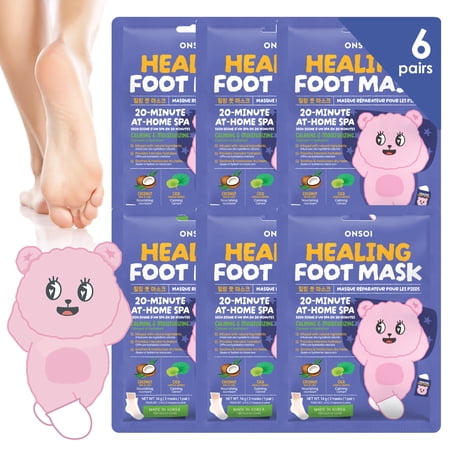 ONSOI 6PK Moisturizing Foot Mask for Dry Cracked Feet, Hydrating, Nourishing Foot Mask for Soft, Smooth, Baby Feet - Coconut & Cica