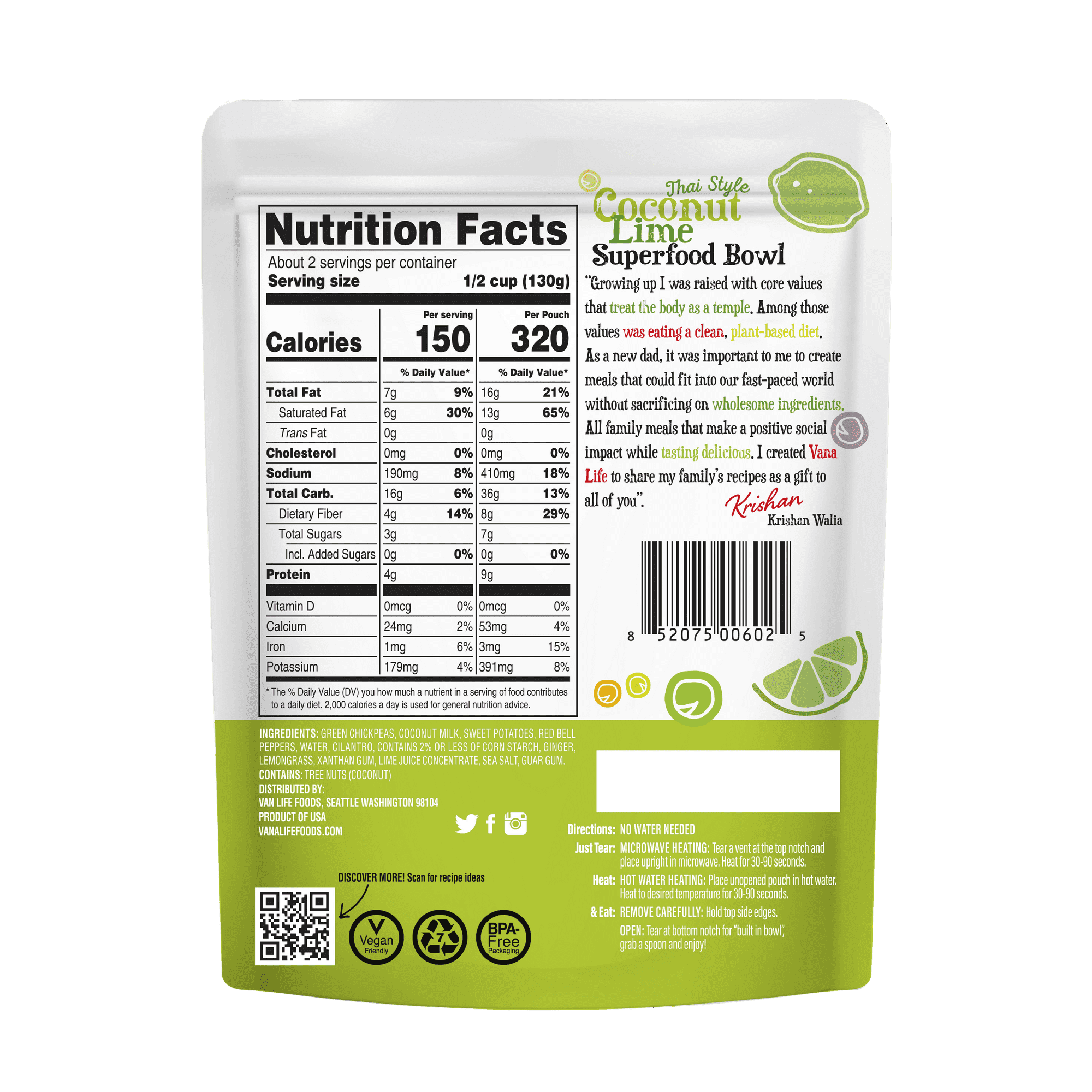 Vana Life Foods - Plant Based Superfood Meal with Coconut Lime , 10 Oz