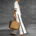 thumbnail image 5 of BRELIL Women Plus Size Two Piece Sets V Neck Short Sleeve Shirt Wide Leg Long Pants Casual Lounge Solid Boho Vacation Travel Outfits Fall Summer Tracksuit, White 3XL, 5 of 9