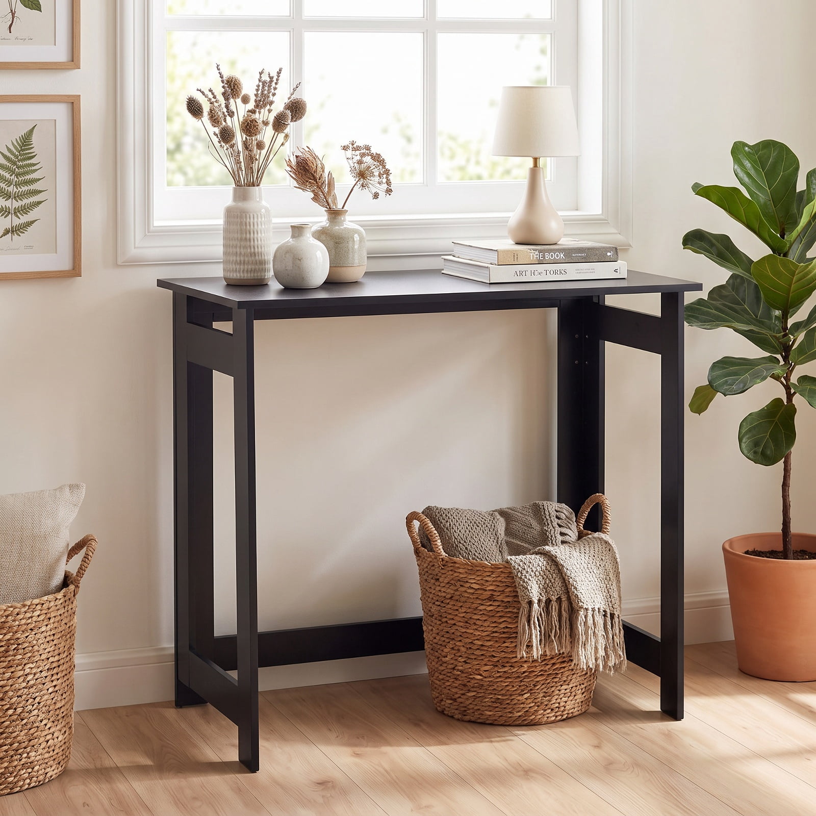Furnibear Folding Console Table with Foldable Legs Narrow Entryway Sofa Table for Hallway Entrance and Behind Couch Space Saving, Black