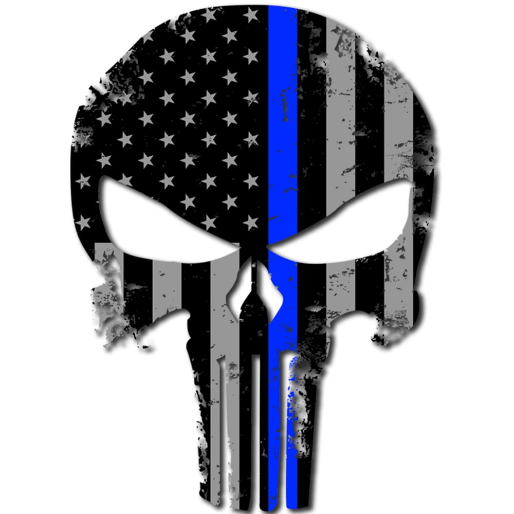 PUNISHER SKULL AMERICAN FLAG POLICE THIN BLUE LINE LIFE STICKER DECAL USA MADE