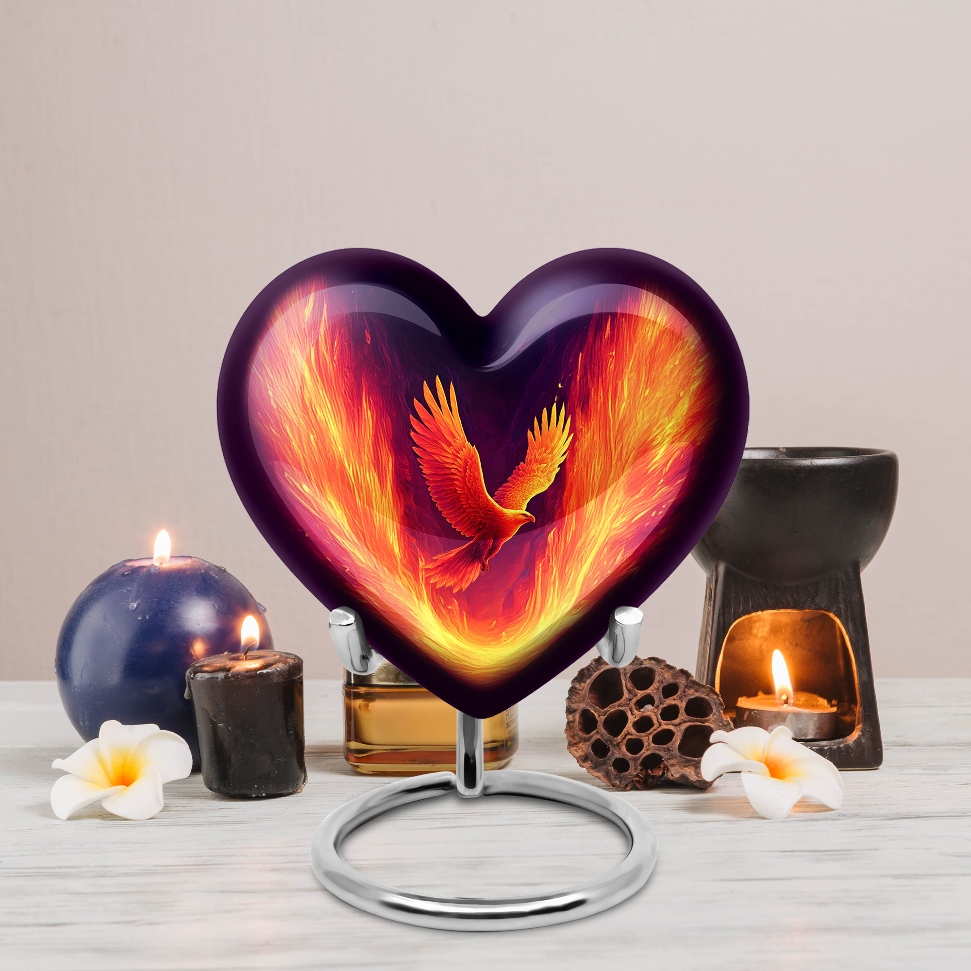 MUKTIVE Phoenix Urns for Human Ashes Mother & Father, dark Blue Heart Keepsake Cremated Ashes Holder, Unique Ash Little Urns for Humans for Men & Women, 3 Inch