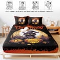 thumbnail image 5 of Twin Sze Fitted Sheet Set - Halloween 2 Piece Bedding Sets 16" Deep Pocket Fitted Sheet with 1 Pillowcase, Horror Black Cat Pumpkin Moon Night Black Red Brushed Microfiber Hotel Luxury Bed Sheets, 5 of 9