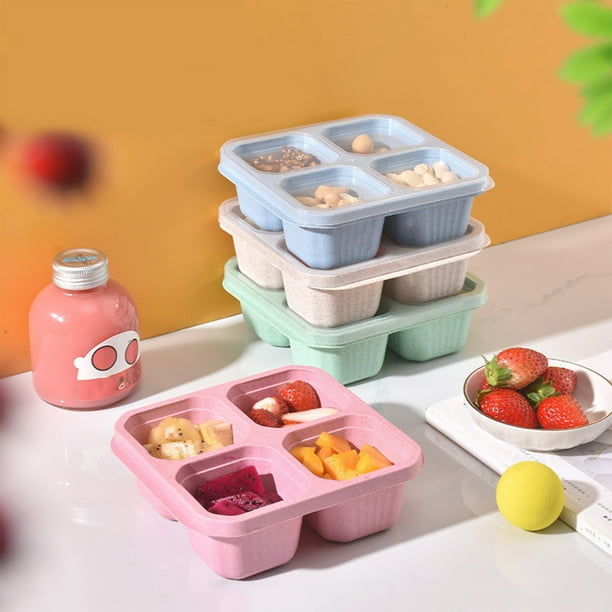 Caja Bento de 4 compartimentos | Recipientes reutilizables para el almuerzo de preparación de comidas para niños y adultos | Plástico sin BPA | Tapas de fácil apertura | Apto para microondas y