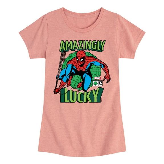 Marvel Spider-Man - St. Patrick's Day Amazingly Lucky - Girls Fitted Short Sleeve Graphic T-Shirt