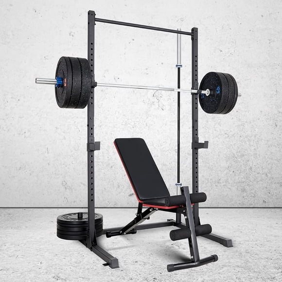 TOYTEXX Support d'Alimentation, Cage Réglable pour Squats avec Capacité de 800 lb, Cadre en Acier 2 Pouces x 2 Pouces, Hauteur de 208 cm, 2 Paires Bonus de Crochets en J, Barre de Traction Multiprise, Noir