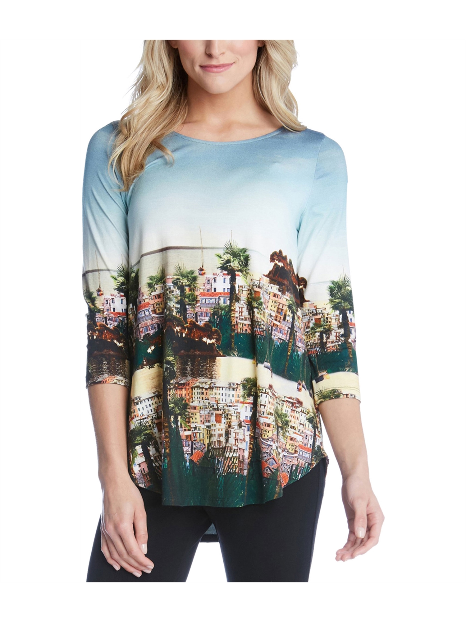 Karen Kane Womens Scenic Print High Low 