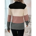 thumbnail image 4 of Women'S Color Block Sweaters Long Sleeve Mock Neck Tops Loose Knitted Pullover Sweater Pink S, 4 of 5