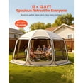 thumbnail image 3 of Screen House Tent, 15 x 13.8 ft, 12-15 Person Pop Up Screen Tent, Portable Screened in Canopy with Carry Bag, Netting Sides, Ground Stakes, for Garden, Patio, Backyard, Outdoor Activities, Beige, 3 of 6