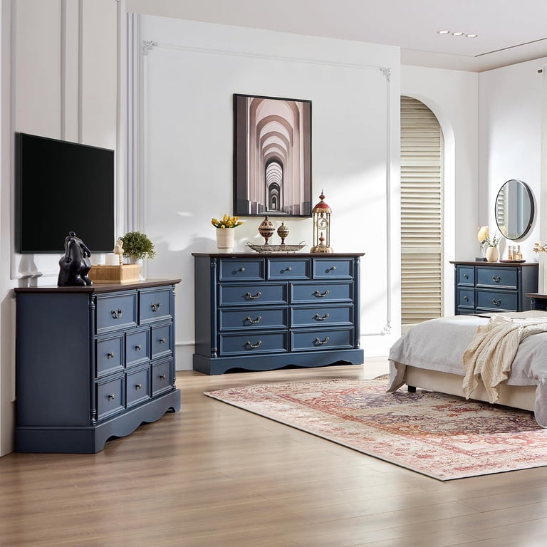 blue farmhouse dresser Amazon.com: Joaxswe Farmhouse 5 Drawer Dresser for Bedroom, 45" Tall Rustic Chests of Drawers w/ 4 Solid Wood Feet, Mid Century Modern Wooden Closet Storage Dressers Organizer for Living Room, Hallway, Navy