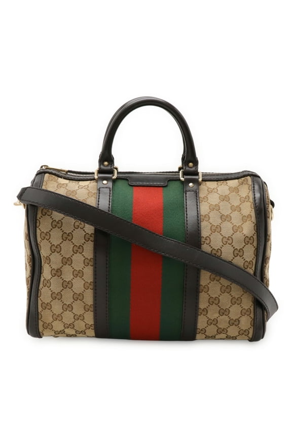 Pre-Owned GUCCI GG Canvas Sherry Line Handbag/Shoulder Bag in Khaki Beige and Dark... (Good)