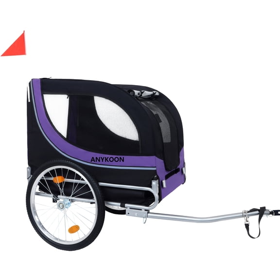Anykoon 66LB Capacity Large Folding Bike Trailer for Dogs, All-Terrain Pet Carrier, Durable Steel Frame for Cycling, Jogging, Camping & Outdoor Adventures, Black- Purple