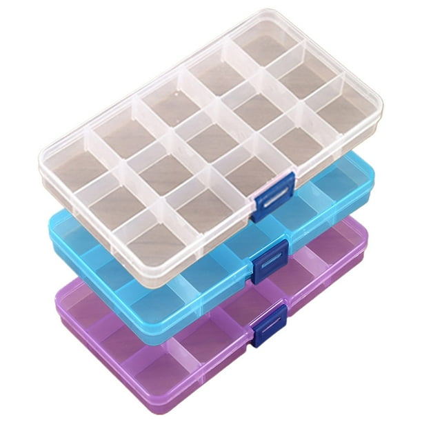 Caja de plástico para joyas, paquete de 3, organizador de almacenamiento con divisores ajustables, contenedor de compartimentos de plástico para abalorios, bisutería y artículos de artesanía
