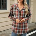thumbnail image 2 of Pullover Hoodies for Women Plaid Long Sleeve Hooded Sweatshirt Button V-Neck Loose Fall Top Oversized Winter Shirt (Coffee L), 2 of 6