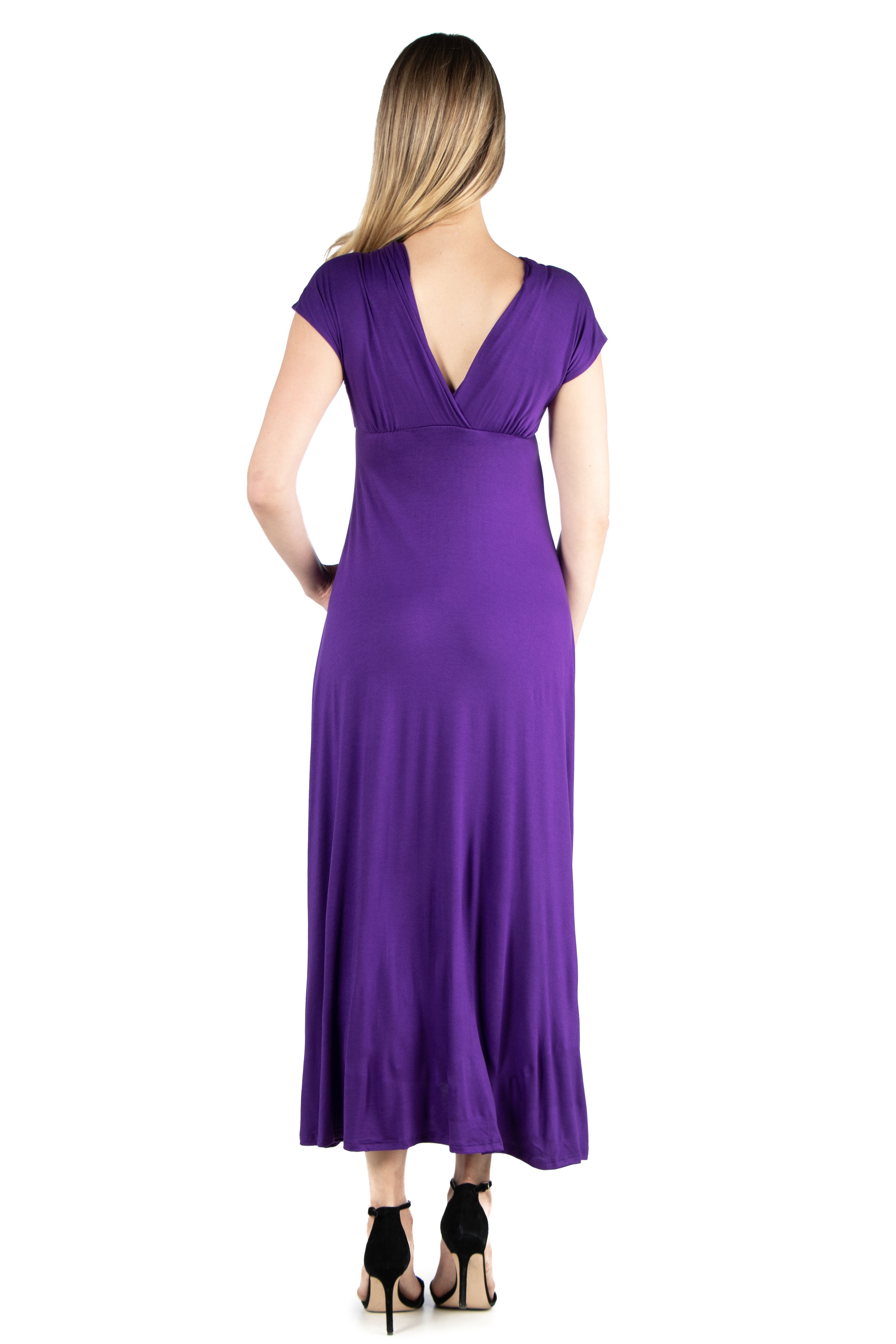 24seven Comfort Apparel Empire Waist V Neck Maternity Maxi Dress
