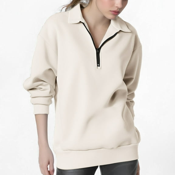 Womens Long Sleeve Tops Quarter Zip Pullover Activewear Streetwear Hoodie Casual Athletic Fall Sweatshirt with Pocket