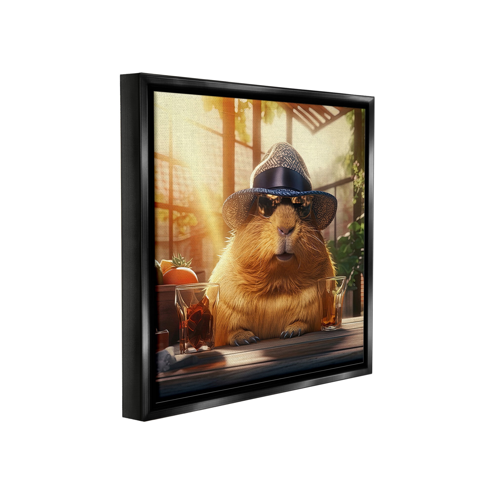 Stupell Industries Beaver & Summer Sunlight Animals & Insects Painting Black Floater Framed Canvas Art Print Wall Art, 18 x 18