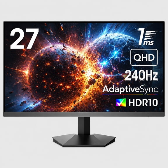 27 inch 1440p 240Hz,WQHD 2560 x 1440 PC Computer Monitor 1ms, Adaptive Sync, HDR10, DCI-P3 90%, DisplayPort, HDMI, Tilt Adjustability, Black - GN05