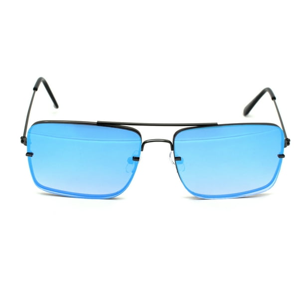 Sa106 Mens Rectangular Exposed Mirror Lens Rimless Fashion Sunglasses Gunmetal Blue Mirror 