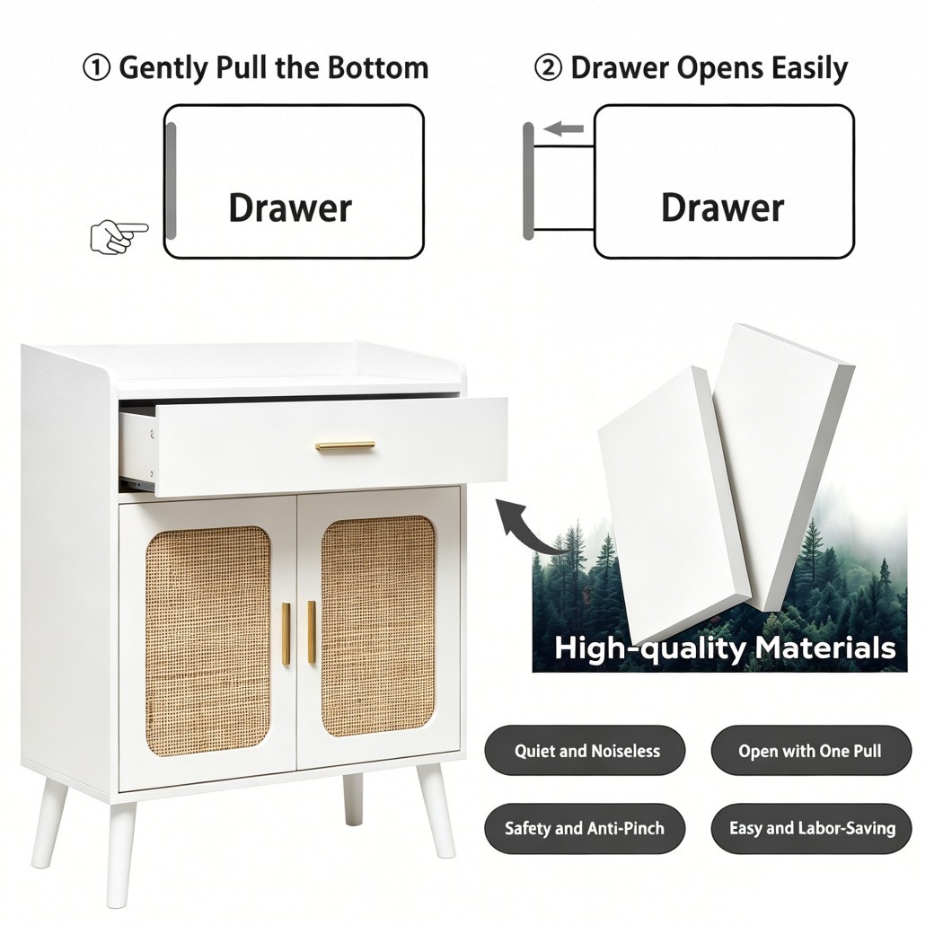 Farmhouse Buffet Cabinet, Kitchen Storage Cabinet with 1 Drawer & 2 Doors, Sideboard Cabinet with Solid Wood Feet for Dining Room, Living Room & Entryway, White