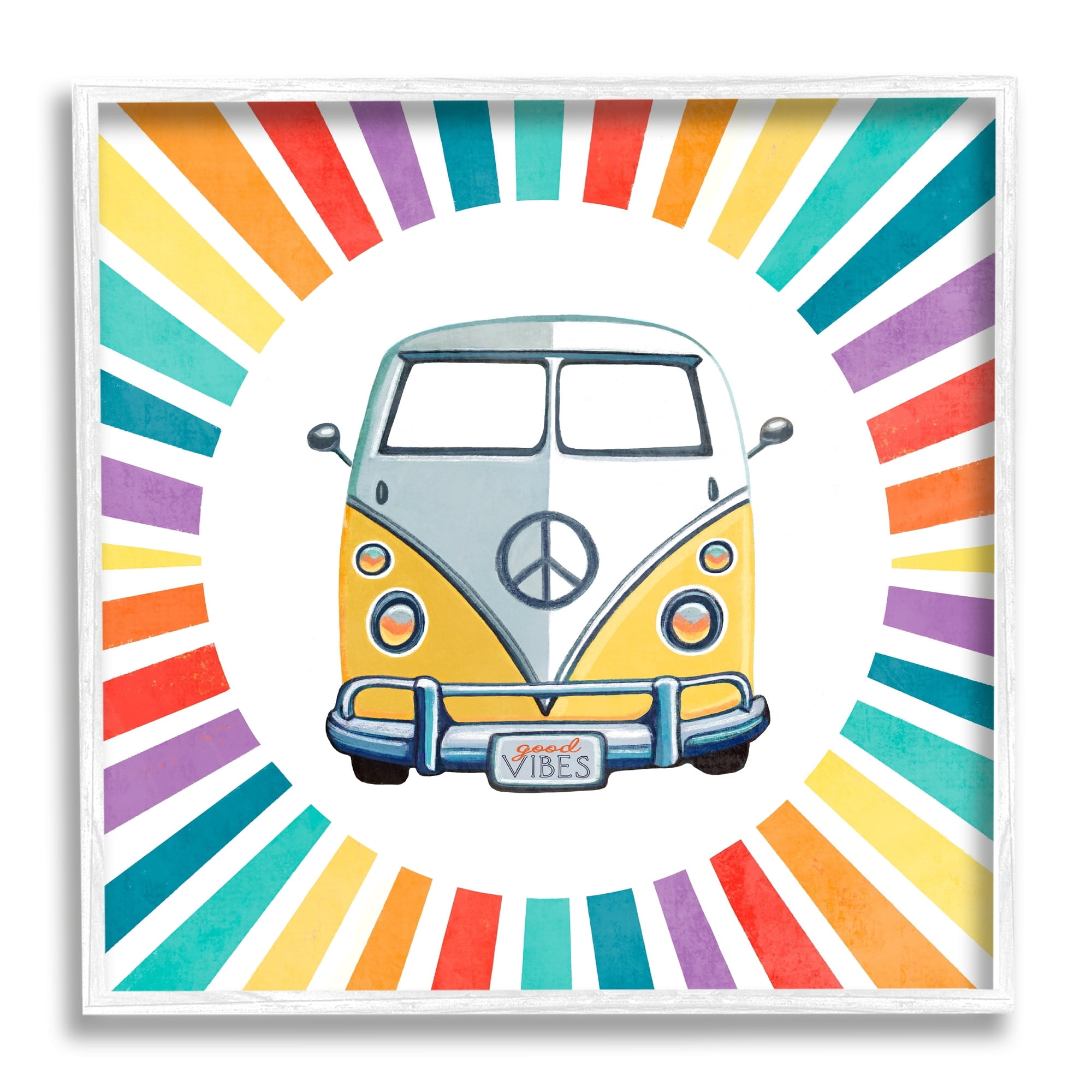 Stupell Industries Good Vibes Hippie Retro Camper Bus Rainbow Stripes,24 x 24, Design by Elizabeth Tyndall