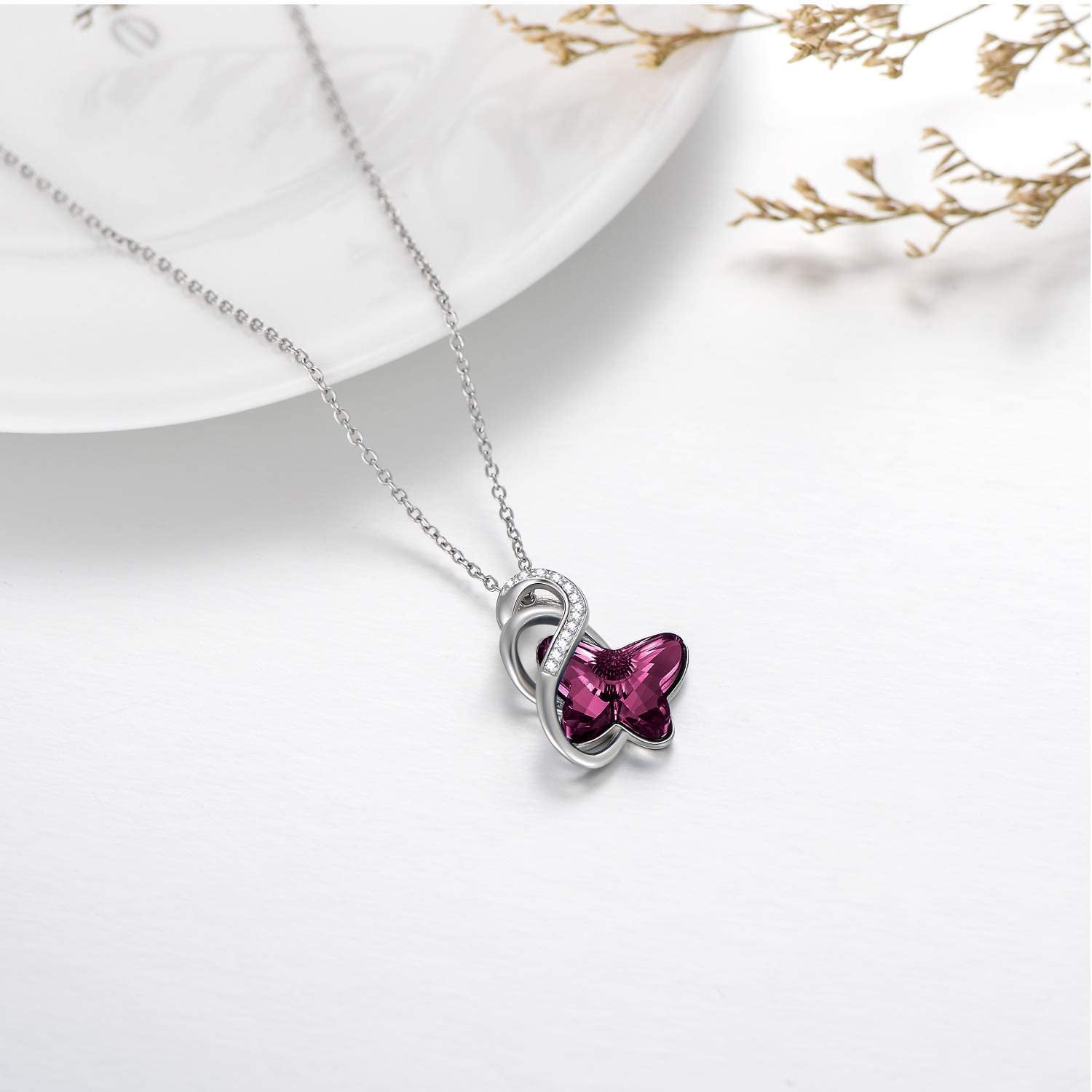 AOBOCO Gifts for Women, Sterling Silver Butterfly Necklace with Gemstone Jewelry Gifts for Women