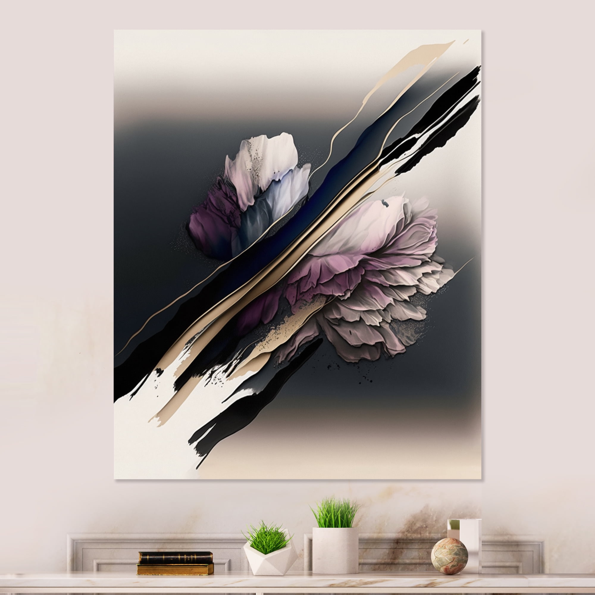 Designart Purple And Beige Peony Hyperrealistic Flowers II Canvas Wall Art