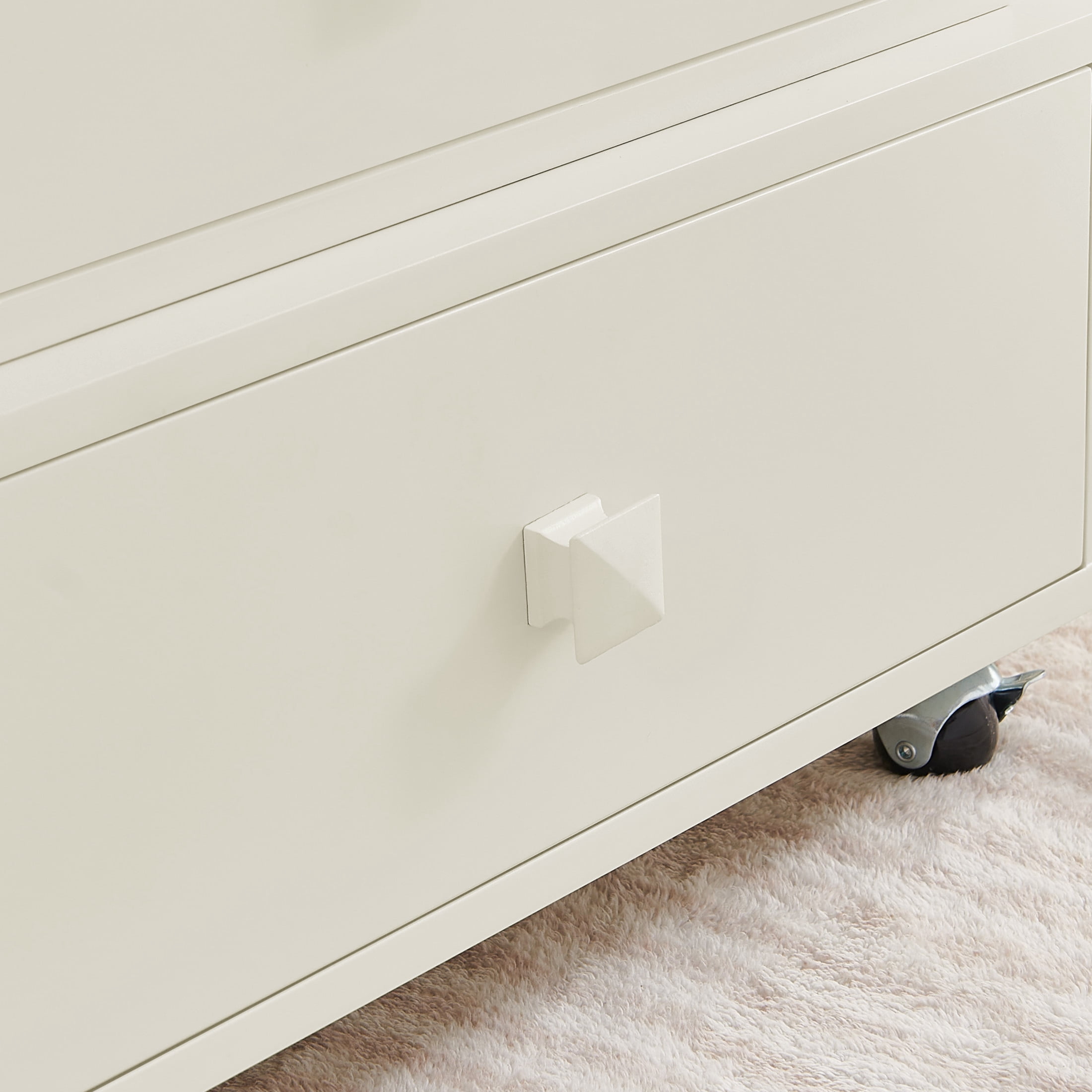 Noble House Arlais Adjustable Height Rolling End Table, High Gloss Lift Top Side Table with Charging Station, White