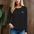 thumbnail image 4 of Women's 300g 100% Cotton Round Ink Blue Print Neck Regular Solid Long Sleeve T-Shirt, 4 of 12