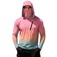 thumbnail image 2 of Men's Ombre Print Hooded Long Sleeve Sun Shirt - Fashionable Gradient Pullover with Built-in Face Mask & Zipper Pocket - UPF 50+ Quick Dry Athletic Top for Fishing, Hiking & Summer 2026 Light pink M, 2 of 7