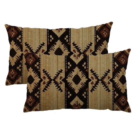 Heduofu Boho Brown Throw Pillow Covers 12x20 Inch Set of 2, Rustic Tribal Geometric Decorative Throw Pillow Covers Antique Brown Outdoor Cushion Cover for Sofa Couch Farmhouse Room Decor