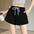 thumbnail image 2 of Feancey Womens Sweat Shorts Casual Summer Elastic Waist Athletic Shorts Loose Fit Drawstring Wide Leg Short Pants with Pockets Black XL, 2 of 6