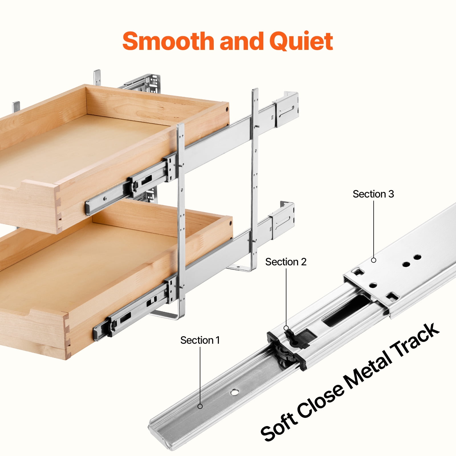 KFFKFF 2-Tier Pull-Out Cabinet Organizer, 14"W x 21"D Sliding Drawer, Soft-Close Shelf, Durable Wooden Design, Adjustable Base for Kitchen, Pantry, or Bathroom Storage