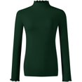 thumbnail image 1 of Lightweight Ruffle Mock Neck Tops Ribbed Lettuce Trim Soft Base Layer for Women, 1 of 6