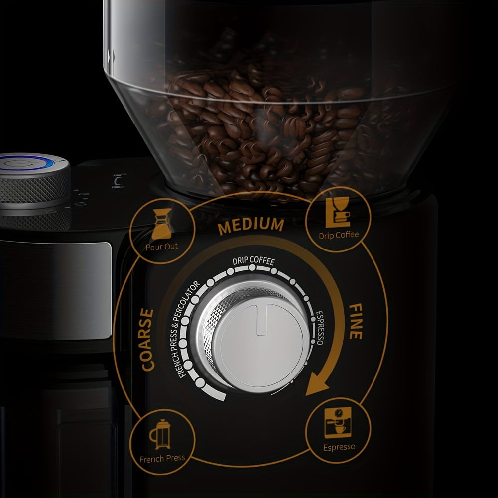 Burr Coffee Grinder, Adjustable Burr Mill with 16 Precise Grind Setting for 2-14 Cup, Stainless Steel.