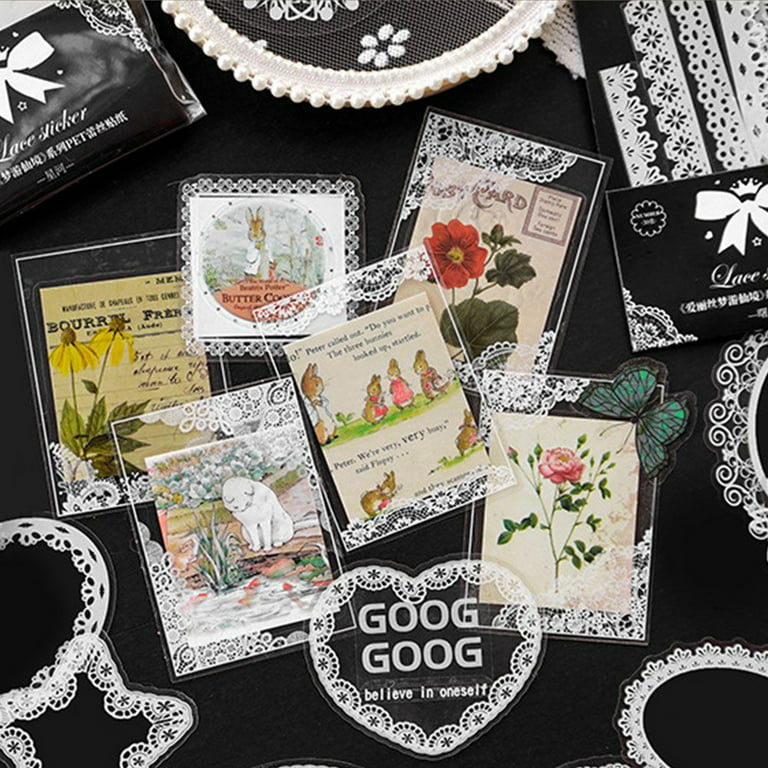 15Pcs/Pack Lace Stickers Kawaii Vintage Lace Flowers Album Hollow Art Craft  DIY Decorative Stickers Lace Frame Stickers Scrapbooking Stationery Sticker  Set 03 