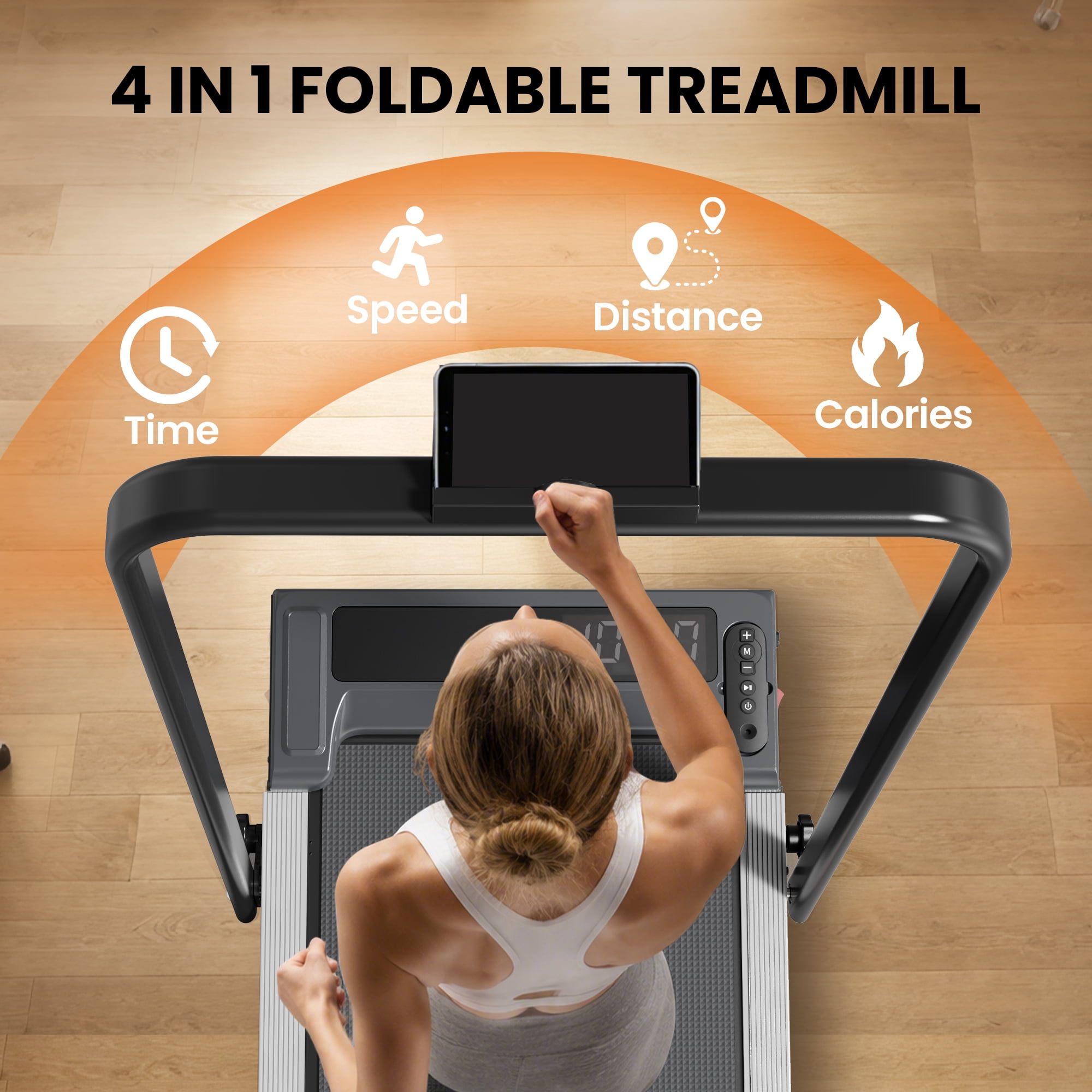 Walking Pad Treadmill with Handle Bar & Adjustable Incline, Foldable Portable Treadmills for Home Office, Quiet Under Desk Treadmill, 265 LBS Capacity, Black